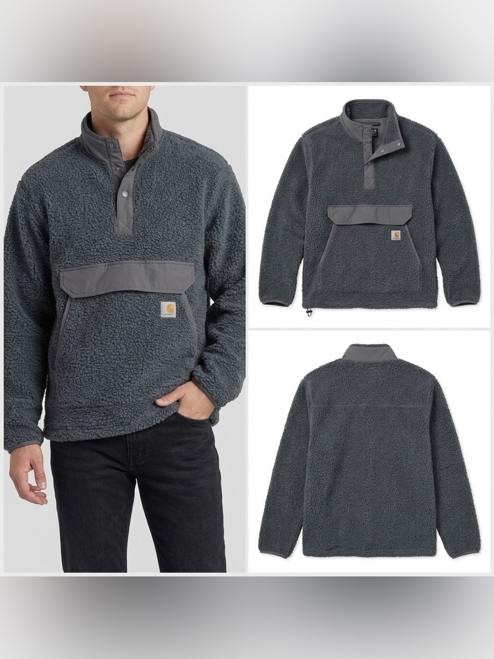 Carhartt Relaxed Fit Fleece Pullover Men's XL Quarter Snap Gray Sherpa Style